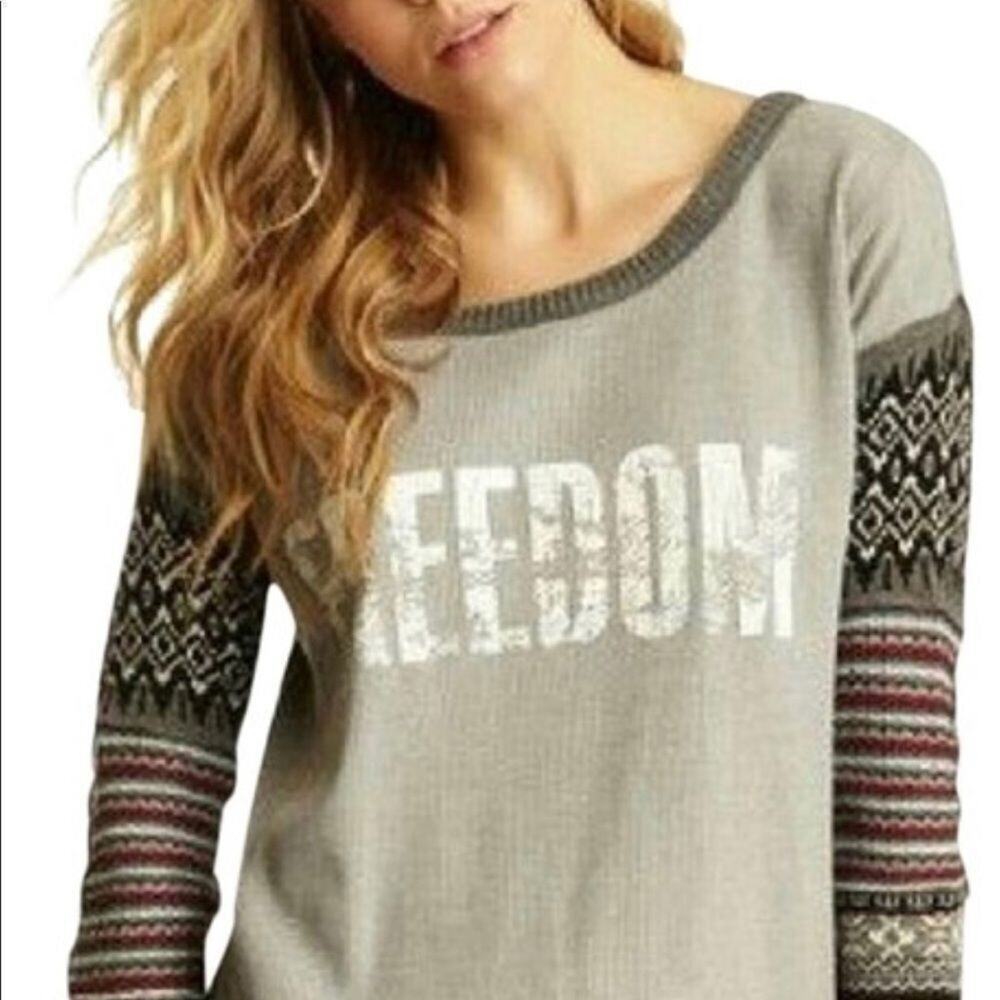 FREE PEOPLE FREEDOM FAIR ISLE SLEEVE THERMAL TEE SIZE S/P
